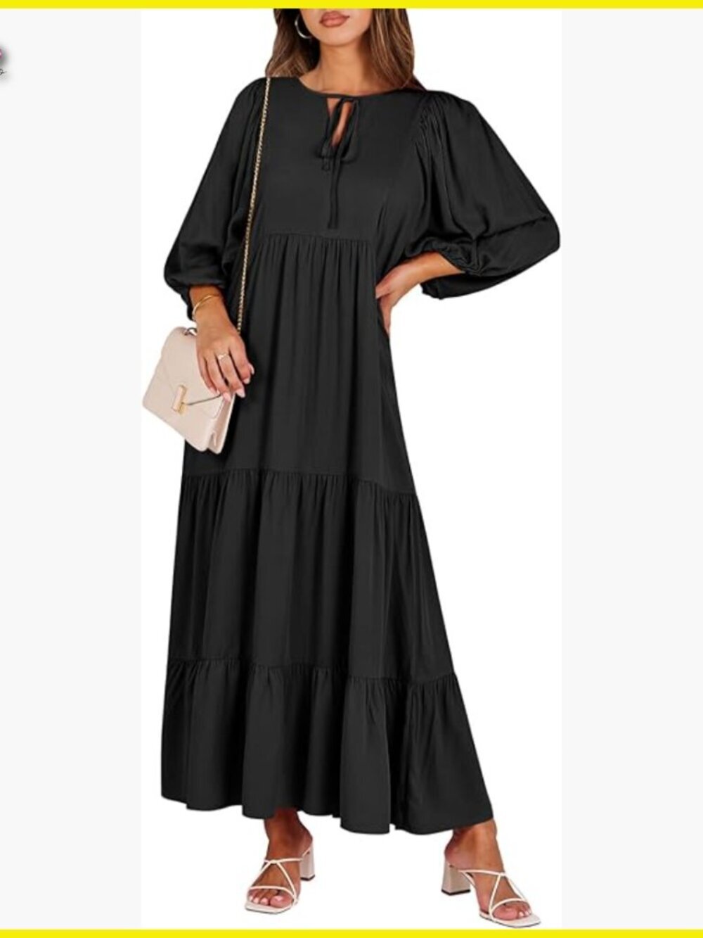 Boho Maxi Dress Flowy Swing Casual Elegant V Neck Puff Sleeve Summer